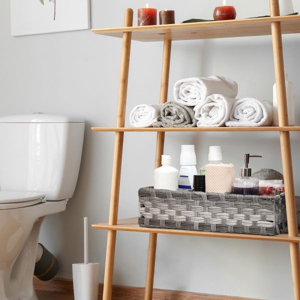 [Larger Compartments] Toilet Tank Topper Paper Basket - Multiuse Hand Woven Plastic Wicker Basket with Divider for Organizing, Rustic Farmhouse Bathroom Decor, Countertop Organizer Storage, Grey - Image 8