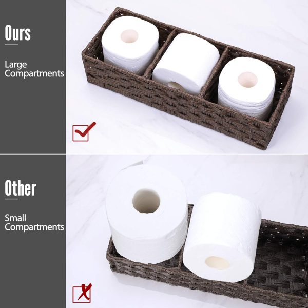 [Larger Compartments] Toilet Tank Topper Paper Basket - Multiuse Hand Woven Plastic Wicker Basket with Divider for Organizing, Rustic Farmhouse Bathroom Decor, Countertop Organizer Storage, Grey - Image 11