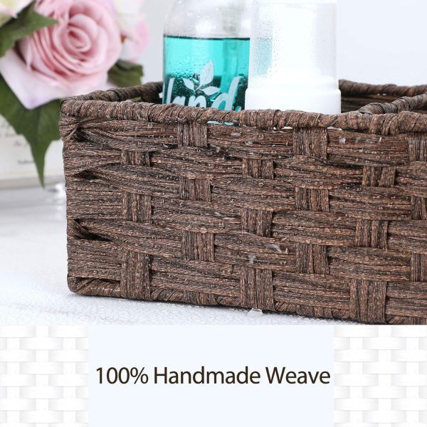 [Larger Compartments] Toilet Tank Topper Paper Basket - Multiuse Hand Woven Plastic Wicker Basket with Divider for Organizing, Rustic Farmhouse Bathroom Decor, Countertop Organizer Storage, Grey - Image 13