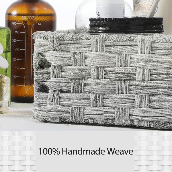[Larger Compartments] Toilet Tank Topper Paper Basket - Multiuse Hand Woven Plastic Wicker Basket with Divider for Organizing, Rustic Farmhouse Bathroom Decor, Countertop Organizer Storage, Grey - Image 20